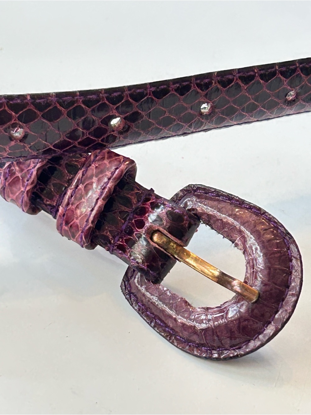 Milor purple/eggplant genuine snakeskin belt featuring a covered belt buckle M/L